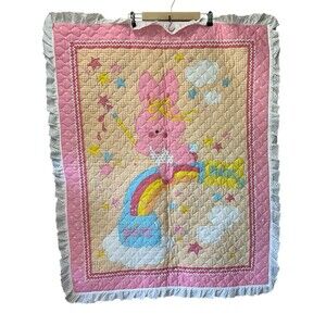 Vintage Bunny Rabbit Baby Quilt Handmade Lightweight 34" X 44"